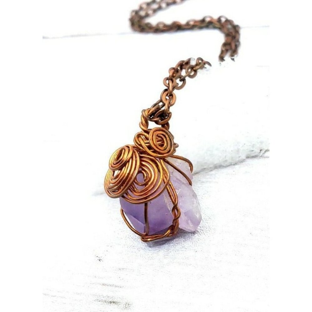 Amethyst wire wrapped crystal Necklace
